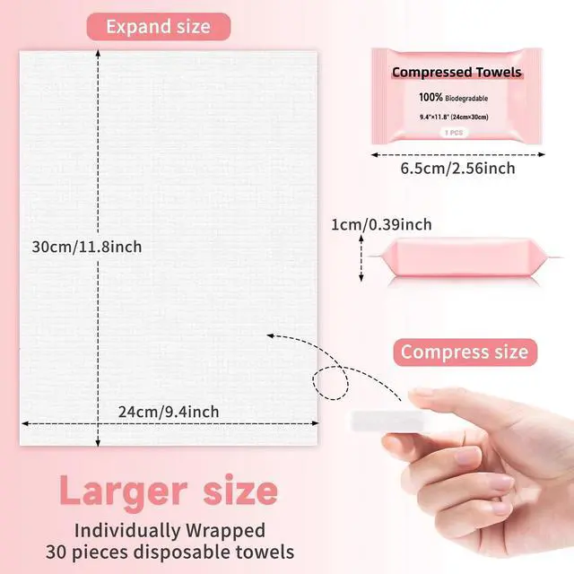 Alt view image 2 of 7 - Disposable Compressed Face Towels, Ultra Soft Large Size Compressed Towel Tablets Portable Washcloth Reusable for Travel Camping Hiking Outdoor Sports Beauty Salon (30Pcs)