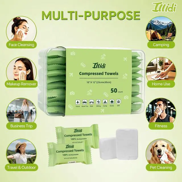 Alt view image 7 of 7 - ILLIDI Compressed Towel, Disposable Washcloths, 12 x 10 In, 50 Count