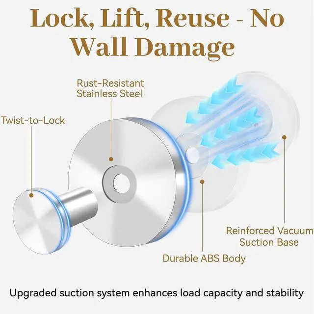 Alt view image 4 of 7 - TACGEA Suction Cup Hooks for Shower, Removable Towel Hooks for Bathroom Window Glass, Powerful Vacuum Shower Hook for Towel, Robe, Loofah - 4 Pack, Sliver