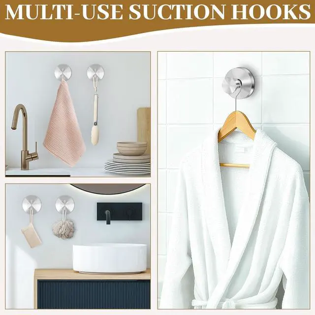 Alt view image 6 of 7 - TACGEA Suction Cup Hooks for Shower, Removable Towel Hooks for Bathroom Window Glass, Powerful Vacuum Shower Hook for Towel, Robe, Loofah - 4 Pack, Sliver