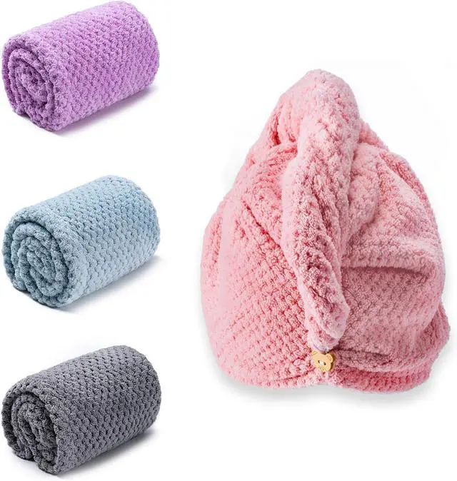 Main image of Amrules Hair Towel Wrap, 4 Packs Turbans for Wet Hair, 9.8" x 25.6" | Includes 4 Shades Dry Hair Towel, Headbands for Curly and Long Hair - Bathroom Must-Have for Ladies