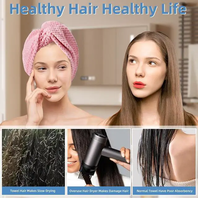 Alt view image 6 of 7 - Amrules Hair Towel Wrap, 4 Packs Turbans for Wet Hair, 9.8" x 25.6" | Includes 4 Shades Dry Hair Towel, Headbands for Curly and Long Hair - Bathroom Must-Have for Ladies