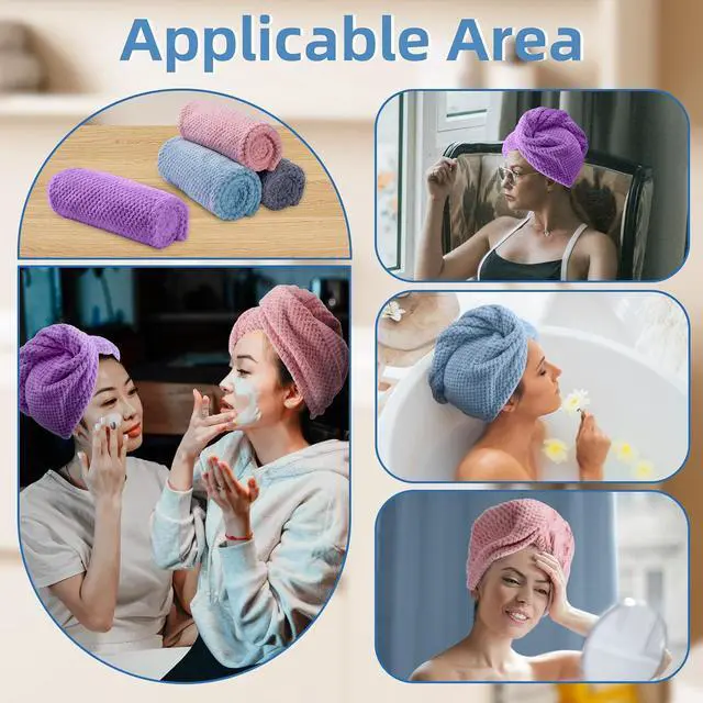 Alt view image 7 of 7 - Amrules Hair Towel Wrap, 4 Packs Turbans for Wet Hair, 9.8" x 25.6" | Includes 4 Shades Dry Hair Towel, Headbands for Curly and Long Hair - Bathroom Must-Have for Ladies
