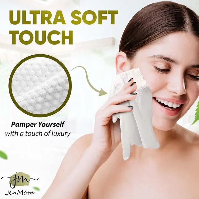 Alt view image 2 of 6 - Disposable Face Towels 50 XL 10 x 12 Biodegradable Dry Wipes for Sensitive Skin | Soft, Lint-Free, Fragrance-Free & Vegan Facial Cleansing Towels | Chemical-Free Makeup Remover Wipes