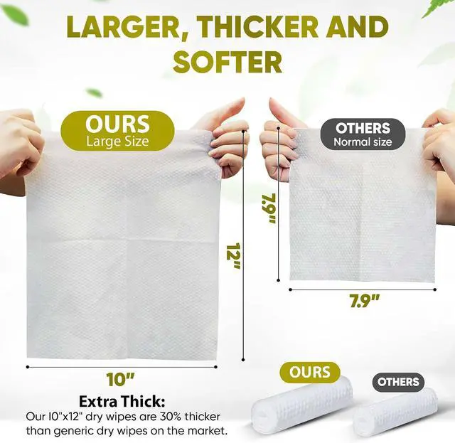 Alt view image 3 of 6 - Disposable Face Towels 50 XL 10 x 12 Biodegradable Dry Wipes for Sensitive Skin | Soft, Lint-Free, Fragrance-Free & Vegan Facial Cleansing Towels | Chemical-Free Makeup Remover Wipes