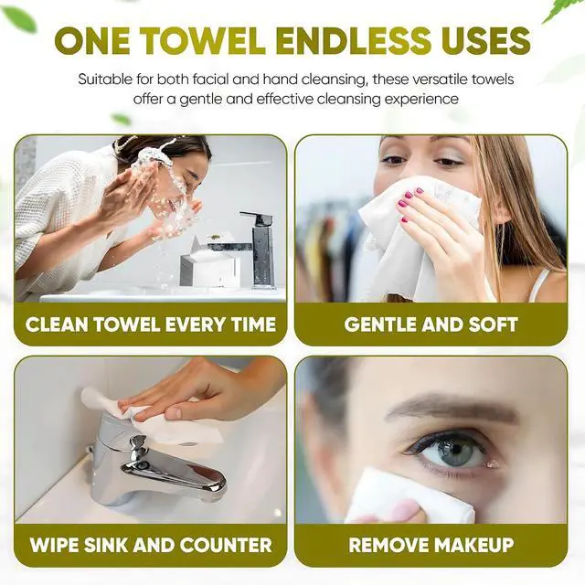 Alt view image 4 of 6 - Disposable Face Towels 50 XL 10 x 12 Biodegradable Dry Wipes for Sensitive Skin | Soft, Lint-Free, Fragrance-Free & Vegan Facial Cleansing Towels | Chemical-Free Makeup Remover Wipes