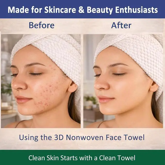 Alt view image 7 of 7 - 3D Nonwoven Face Towels-XL 13x10, 50Cts=150 Uses, Cut Waste & Cost 70%, Ultra-Clean, Soft & Durable, Dual-Surface: Cleanse, Exfoliate, Includes Wash Bag & Hook
