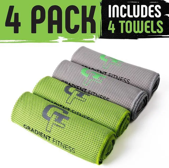 Alt view image 2 of 7 - Gradient Fitness Cooling Towels (4 Pack) - Breathable Sweat Towel, Cooling Towel for Neck & Face - Neck Cooler for Quick Cool Down for Gym, Running, Golf, Yoga, Camping & Sports (Green|Grey, 4)