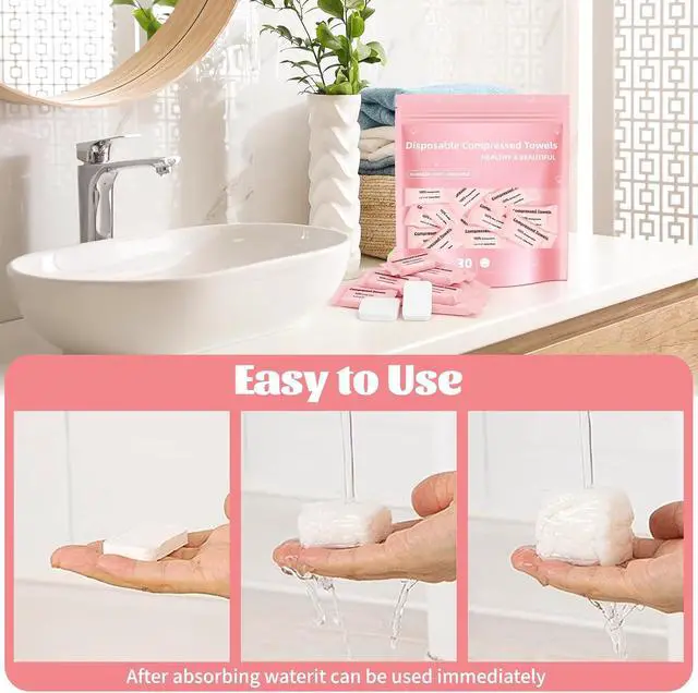 Alt view image 5 of 7 - Compressed Disposable Face Towel, Thicker Individually Packaged Compressed Towels Dry Wipes, 30 PCS Large Size Coin Tissue Portable Washcloth for Travel Camping Hiking Outdoor Sports Beauty Salon