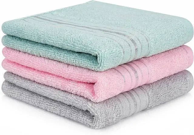 Main image of 100% Cotton Wash Cloths, 13 x 13 inch, 3 Pack, Multicolor | Highly Absorbent, Soft Feel Fingertip Towels, Machine Washable, For Bathroom, Gym, Hotel, Spa and Kitchen