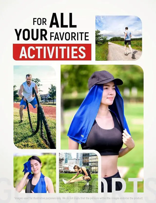 Alt view image 6 of 6 - Instant Cooling Towel Neck & Face - Sweat Rag Neck Wraps Gym Workout | 40x12 Inch, Evaporative Cooling, Wet Wring Snap Activation, Lightweight, UPF 40+, Outdoor Adventures