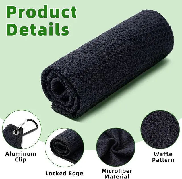 Alt view image 3 of 6 - Husfunov 3 Pack Golf Towels(16" X 16") with Carabiner Clip | Microfiber Fabric Waffle Pattern Towels for Golf Bags,Tri-Fold Portable Towels for Men Women,Blue/Black/Gray