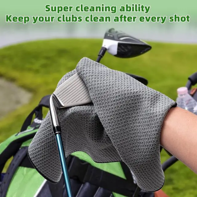 Alt view image 4 of 6 - Husfunov 3 Pack Golf Towels(16" X 16") with Carabiner Clip | Microfiber Fabric Waffle Pattern Towels for Golf Bags,Tri-Fold Portable Towels for Men Women,Blue/Black/Gray