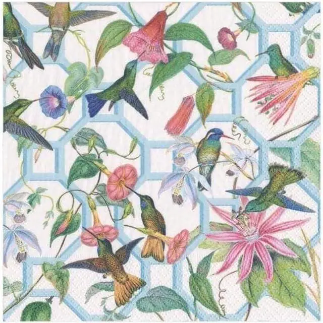 Alt view image 2 of 7 - Caspari Hummingbird Trellis Paper Cocktail Napkins - 20 Per Package