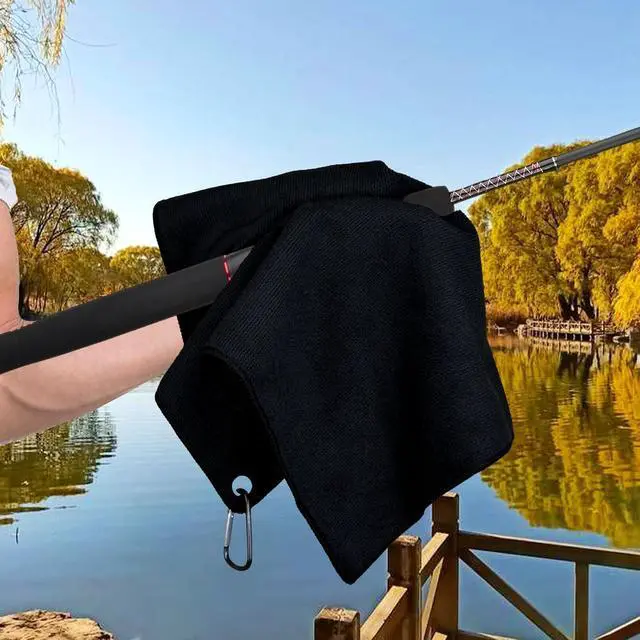 Alt view image 7 of 7 - Fishing Towel with Clip, Microfiber Towels Accessories for Fishing Rag, Sports Fitness, Camping, Workout, Soft and Quick-Drying, Bigger Size -16x16 inches, 3 Pack Black