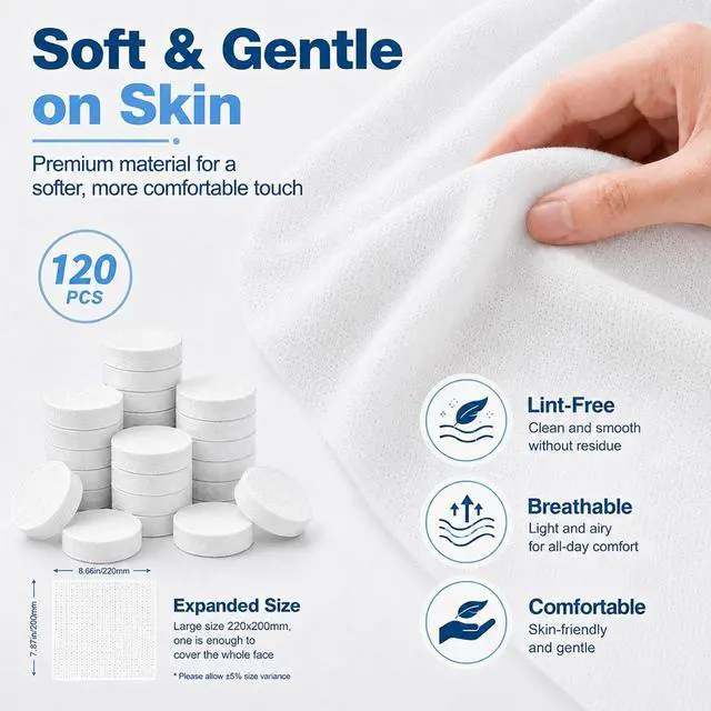 Alt view image 6 of 7 - 120PCS Compressed Towel Tablets - Disposable Face Towels for Travel | Portable Coin Tissues Expand with Water for Facial Cleansing, Hand Wiping, Camping, Hotels, Outdoor Trips and Daily Use
