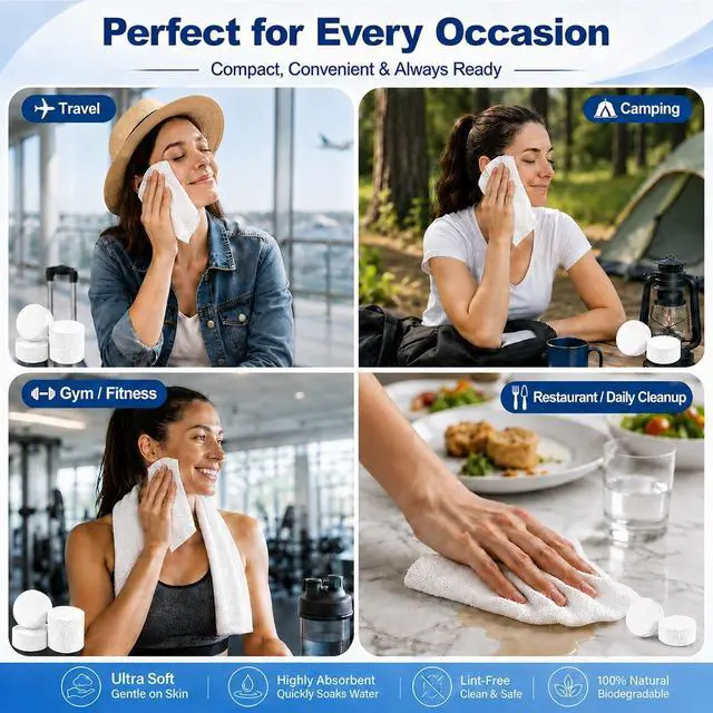 Alt view image 7 of 7 - 120PCS Compressed Towel Tablets - Disposable Face Towels for Travel | Portable Coin Tissues Expand with Water for Facial Cleansing, Hand Wiping, Camping, Hotels, Outdoor Trips and Daily Use