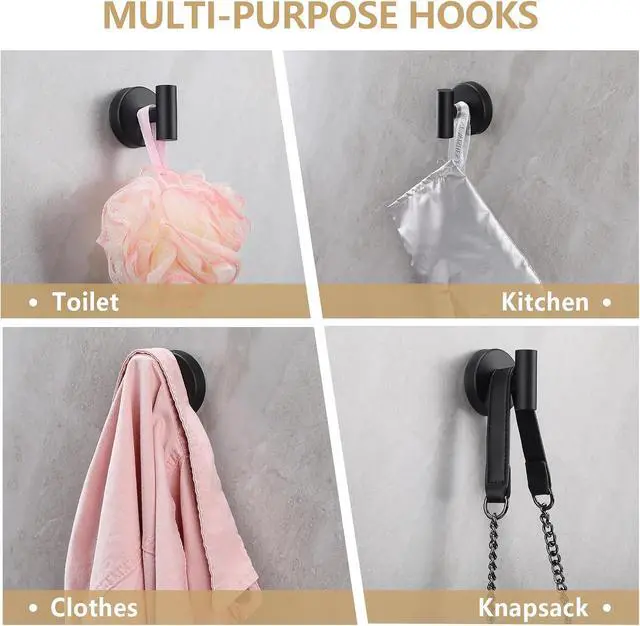 Alt view image 3 of 7 - Towel Hooks Shower Suction Hook Towel Hanger for Bathroom Hanging Coat, Robe, Removable Wall Mounted Hook for Bedroom Kitchen Hotel Pool Matte Black(2-Pack)