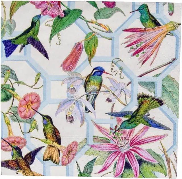 Alt view image 3 of 7 - Caspari Hummingbird Trellis Paper Cocktail Napkins - 20 Per Package