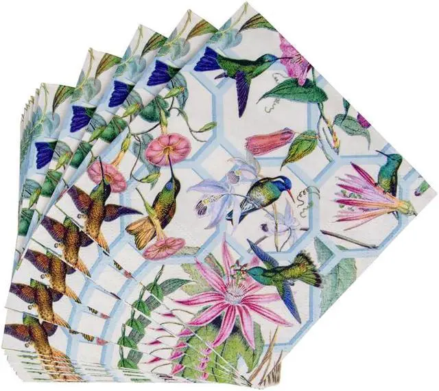 Alt view image 4 of 7 - Caspari Hummingbird Trellis Paper Cocktail Napkins - 20 Per Package