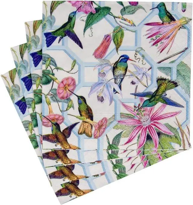 Alt view image 5 of 7 - Caspari Hummingbird Trellis Paper Cocktail Napkins - 20 Per Package