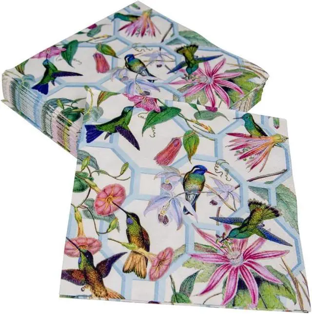 Alt view image 6 of 7 - Caspari Hummingbird Trellis Paper Cocktail Napkins - 20 Per Package