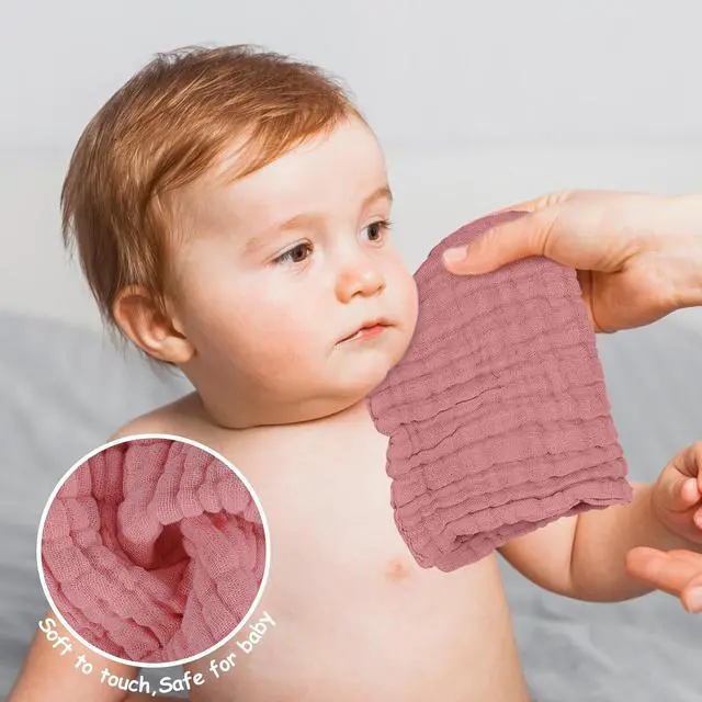 Alt view image 3 of 7 - Looxii Muslin Baby Washcloths 6 Pack, 100% Cotton Baby Wash Cloths for Baby Face Body, 12x12 inches Large Soft Absorbent Face Towels for Newborns Gradient Pink