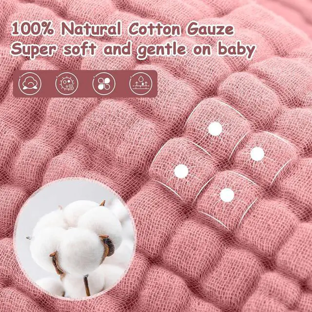 Alt view image 2 of 7 - Looxii Muslin Baby Washcloths 6 Pack, 100% Cotton Baby Wash Cloths for Baby Face Body, 12x12 inches Large Soft Absorbent Face Towels for Newborns Gradient Pink