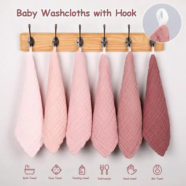 Alt view image 7 of 7 - Looxii Muslin Baby Washcloths 6 Pack, 100% Cotton Baby Wash Cloths for Baby Face Body, 12x12 inches Large Soft Absorbent Face Towels for Newborns Gradient Pink