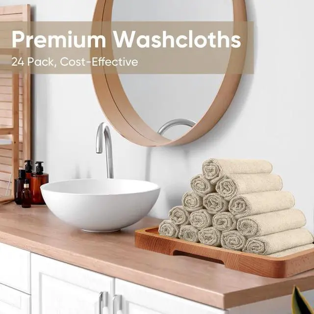 Alt view image 7 of 7 - HOMEXCEL Washcloths 24PK, Ultra Soft&Highly Absorbent Face Towels, 12X12 in | Multi-Purpose Towels, Microfiber Wash Cloths for Bathroom, Hotel, Spa, Gym, and Kitchen, Machine Washable, Brown
