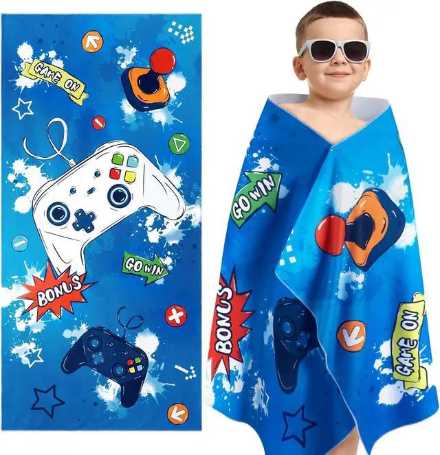 Alt view image 2 of 7 - WERNNSAI Game Kids Beach Towel for Boys, Quick Dry Swim Towel | 30"x 60Sand Free Microfiber Beach Towel for Kids, Personalized Toddler Pool Towel Bath Camping Travel Towel Beach Essentials