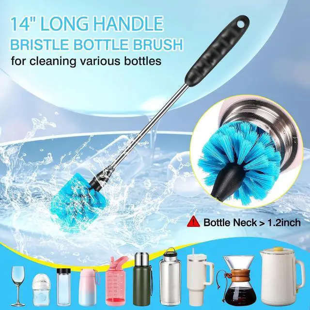 Alt view image 2 of 7 - 5 Pack Bottle Brush Set, 14" Stainless Steel Long Handle & 3 Straw Brushes | Flexible bottle & straw cleaner for sport water bottles, coffee mugs, cups, baby bottles; rust-proof, easy to clean