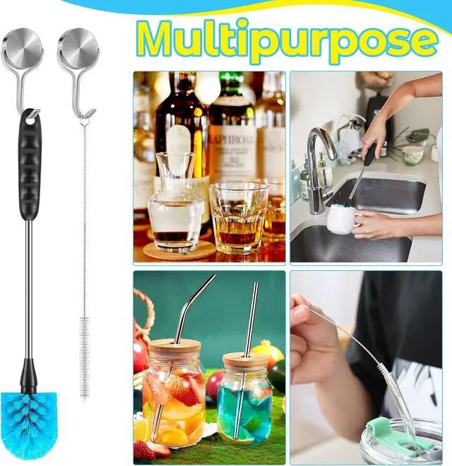 Alt view image 7 of 7 - 5 Pack Bottle Brush Set, 14" Stainless Steel Long Handle & 3 Straw Brushes | Flexible bottle & straw cleaner for sport water bottles, coffee mugs, cups, baby bottles; rust-proof, easy to clean