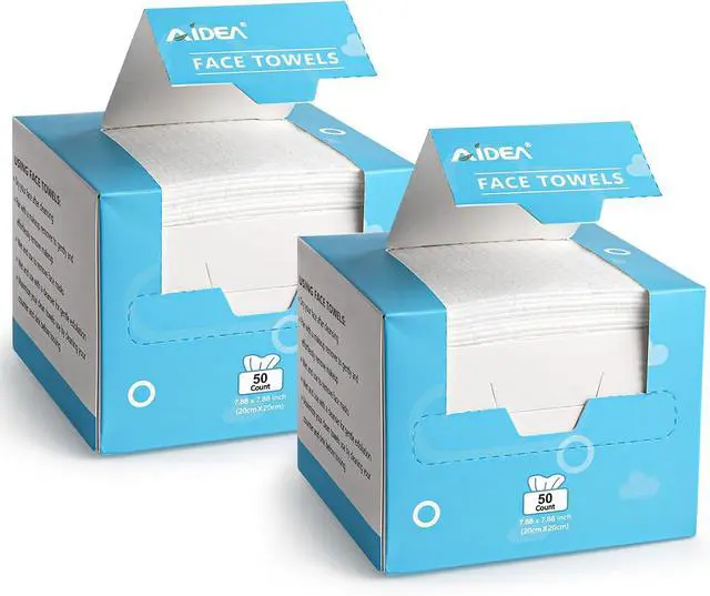 Main image of AIDEA Face Towels Disposable-100Ct (2 Box), Face Cloths for Sensitive Skin | Clean Facial Towelettes, Facial Cleansing Wipes for Makeup Removing, Nursing, Travel, Dry Wipes