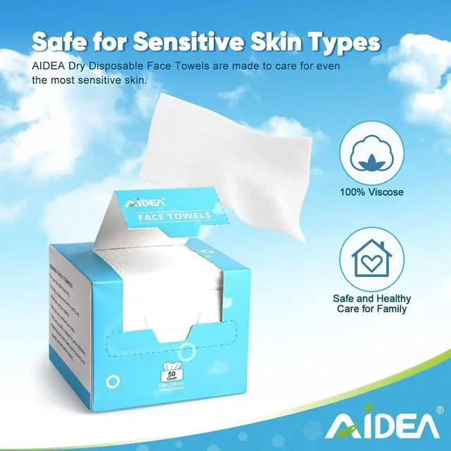 Alt view image 2 of 7 - AIDEA Face Towels Disposable-100Ct (2 Box), Face Cloths for Sensitive Skin | Clean Facial Towelettes, Facial Cleansing Wipes for Makeup Removing, Nursing, Travel, Dry Wipes