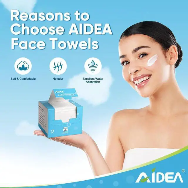 Alt view image 5 of 7 - AIDEA Face Towels Disposable-100Ct (2 Box), Face Cloths for Sensitive Skin | Clean Facial Towelettes, Facial Cleansing Wipes for Makeup Removing, Nursing, Travel, Dry Wipes