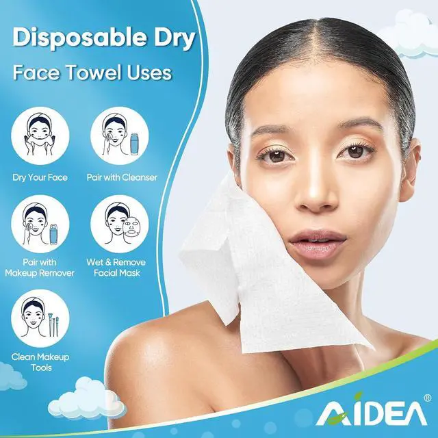 Alt view image 4 of 7 - AIDEA Face Towels Disposable-100Ct (2 Box), Face Cloths for Sensitive Skin | Clean Facial Towelettes, Facial Cleansing Wipes for Makeup Removing, Nursing, Travel, Dry Wipes