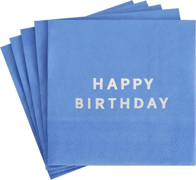 Main image of Vuzvuv 52 Pcs Happy Birthday Party Cocktail Napkins-Blue | 5" Folded 3 Ply Birthday Party Dinner Hand Napkin,Disposable Paper Napkins, for Boy Men Table Decor Birthday Decoration
