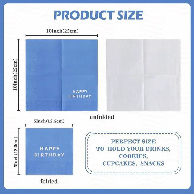 Alt view image 2 of 6 - Vuzvuv 52 Pcs Happy Birthday Party Cocktail Napkins-Blue | 5" Folded 3 Ply Birthday Party Dinner Hand Napkin,Disposable Paper Napkins, for Boy Men Table Decor Birthday Decoration