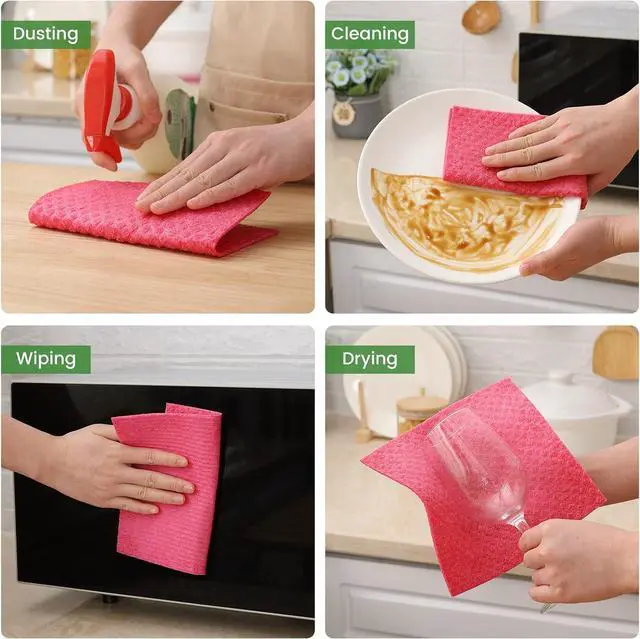 Alt view image 5 of 7 - Homaxy Swedish Dishcloths for Kitchen, 6 Pack, Pink | Reusable and Washable Cellulose Sponge Cloths Dish Towels, Absorbent and No Odor Paper Towels for Dishes Counters