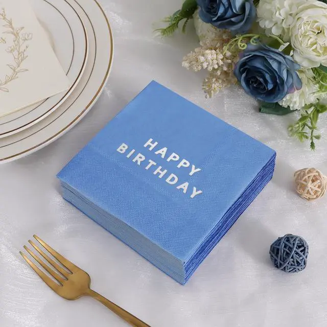 Alt view image 4 of 6 - Vuzvuv 52 Pcs Happy Birthday Party Cocktail Napkins-Blue | 5" Folded 3 Ply Birthday Party Dinner Hand Napkin,Disposable Paper Napkins, for Boy Men Table Decor Birthday Decoration