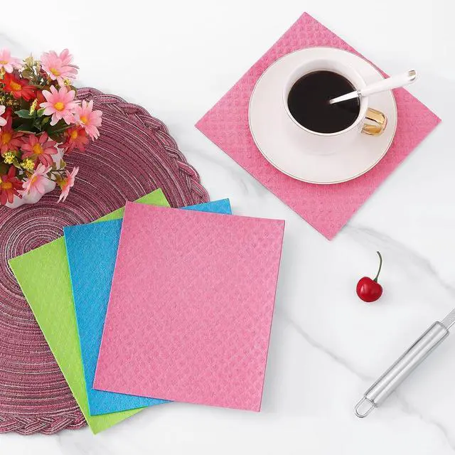 Alt view image 6 of 7 - Homaxy Swedish Dishcloths for Kitchen, 6 Pack, Pink | Reusable and Washable Cellulose Sponge Cloths Dish Towels, Absorbent and No Odor Paper Towels for Dishes Counters