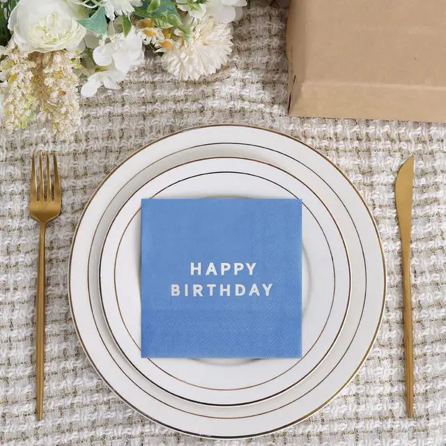 Alt view image 5 of 6 - Vuzvuv 52 Pcs Happy Birthday Party Cocktail Napkins-Blue | 5" Folded 3 Ply Birthday Party Dinner Hand Napkin,Disposable Paper Napkins, for Boy Men Table Decor Birthday Decoration