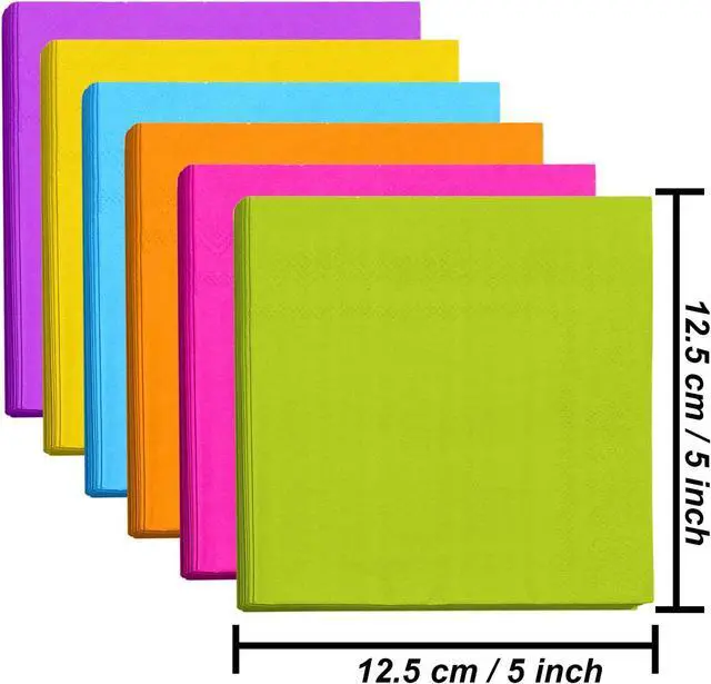 Alt view image 2 of 6 - Resinta 120 Pcs Neon Cocktail Napkins 2 Ply Disposable Paper, 6 Colors | Neon Colorful Napkin, Party Napkin, Birthday Napkins, Beverage Luncheon Paper Napkins