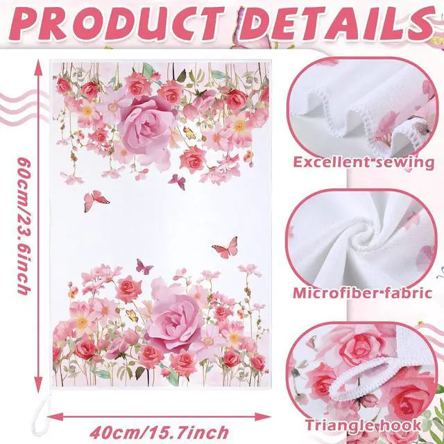 Alt view image 3 of 6 - Bencailor 4 Pcs Pink Rose Kitchen Towels Butterfly Floral 16" x 24" | Absorbent Hand Dish Towels for Kitchen Bathroom, Rose Floral Design for Cooking Baking, Soft Tea Cloth, Housewarming Gift