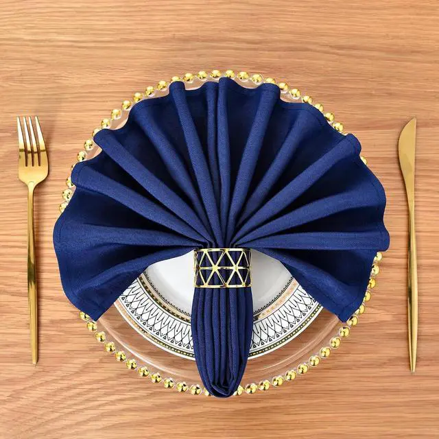 Alt view image 2 of 7 - Navy Blue Cloth Napkins Set of 6 Washable Dinner Napkins, 18X18 in | Square Reusable Napkins with Hemmed Edges, Polyester Fabric Napkin for Hotel, Restaurant, Wedding, Party, Banquet, Event