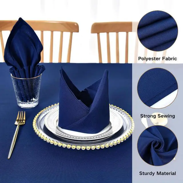 Alt view image 3 of 7 - Navy Blue Cloth Napkins Set of 6 Washable Dinner Napkins, 18X18 in | Square Reusable Napkins with Hemmed Edges, Polyester Fabric Napkin for Hotel, Restaurant, Wedding, Party, Banquet, Event