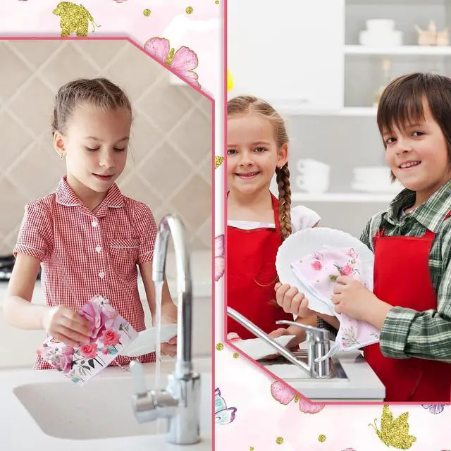 Alt view image 6 of 6 - Bencailor 4 Pcs Pink Rose Kitchen Towels Butterfly Floral 16" x 24" | Absorbent Hand Dish Towels for Kitchen Bathroom, Rose Floral Design for Cooking Baking, Soft Tea Cloth, Housewarming Gift
