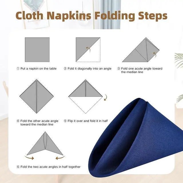 Alt view image 7 of 7 - Navy Blue Cloth Napkins Set of 6 Washable Dinner Napkins, 18X18 in | Square Reusable Napkins with Hemmed Edges, Polyester Fabric Napkin for Hotel, Restaurant, Wedding, Party, Banquet, Event
