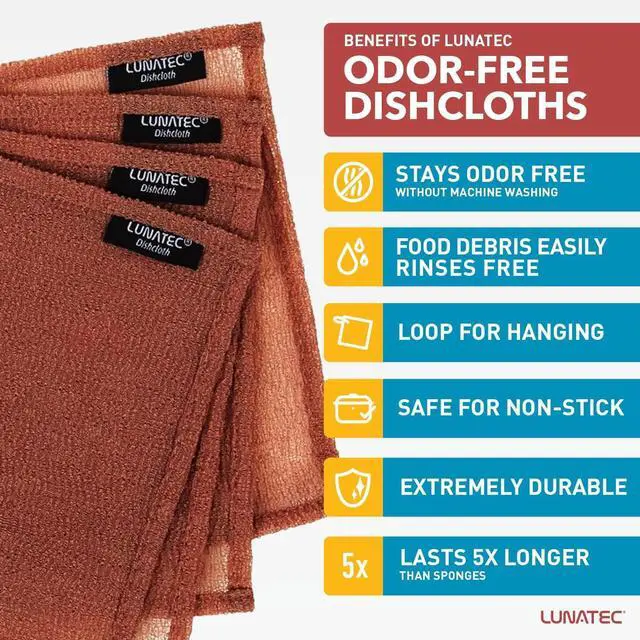 Alt view image 2 of 6 - Lunatec Odor-Free Kitchen Dishcloths. A Scrubber and scouring pad for All Surfaces. (4-Pack)